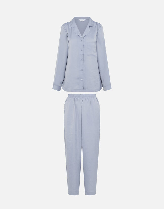 Crinkle Satin Button Pyjama Set, Grey (GREY), large