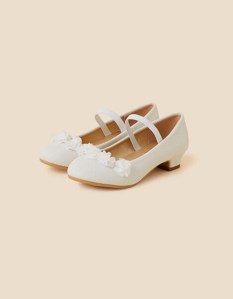 Flower Heeled Flamenco Shoes, Ivory (IVORY), large