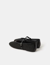 Rhinestone Mesh Mary Jane Ballet Flats, Black (BLACK), large