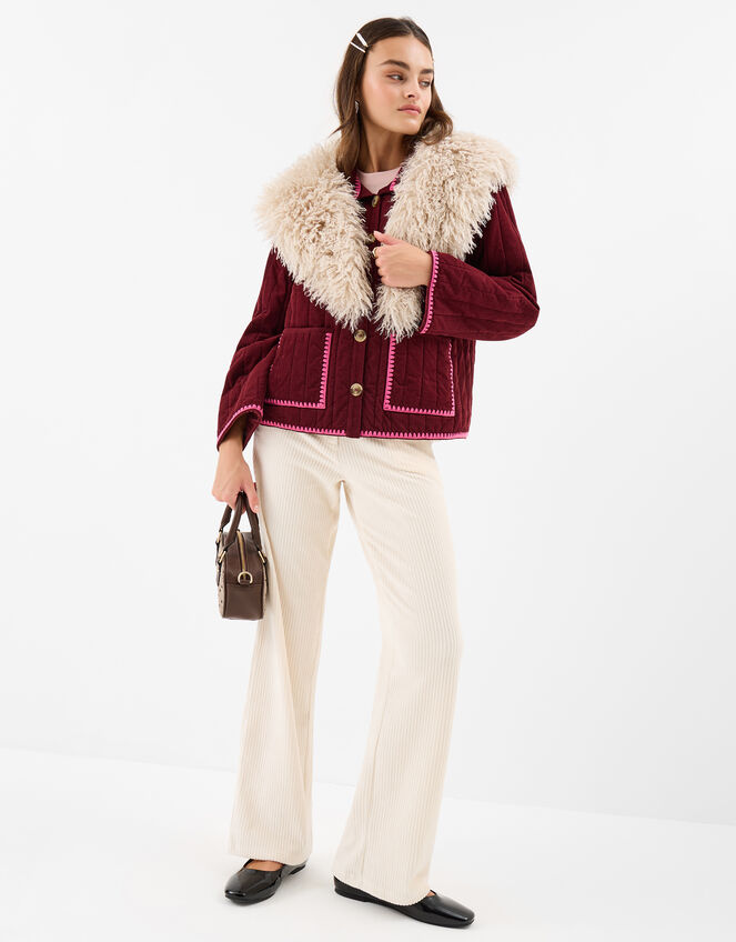 Whipstitch Quilted Corduroy Jacket, Red (BURGUNDY), large