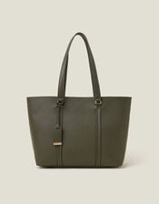 Faux Leather Tote Bag, Green (KHAKI), large