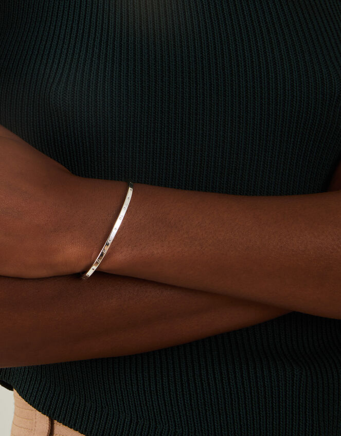 Sterling Silver-Plated Diamante Star Cuff Bracelet, , large