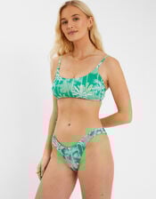 Palm Print Smocked Bikini Bottoms, Green (GREEN), large