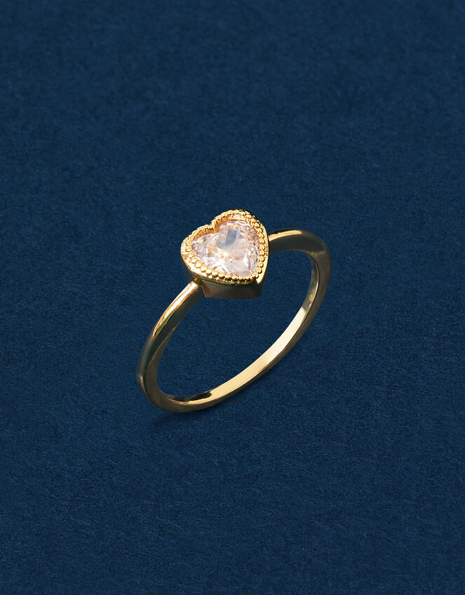 14ct Gold-Plated Sparkle Heart Ring, Gold (GOLD), large