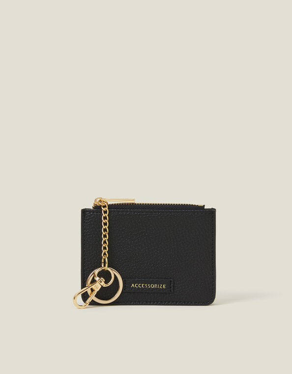 Faux Leather Key Chain Purse, Black (BLACK), large