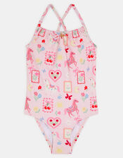 Girls Cowboy Print Swimsuit, Multi (PASTEL MULTI), large