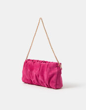 Ruched Faux Suede Clutch Bag, Pink (FUCHSIA), large