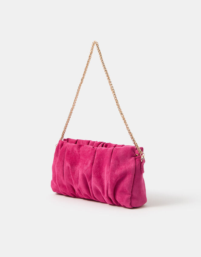 Ruched Faux Suede Clutch Bag, Pink (FUCHSIA), large