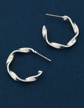 Sterling Silver-Plated Diamanté Check Hoop Earrings, , large