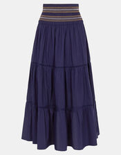 Smocked Tiered Maxi Skirt, Blue (NAVY), large