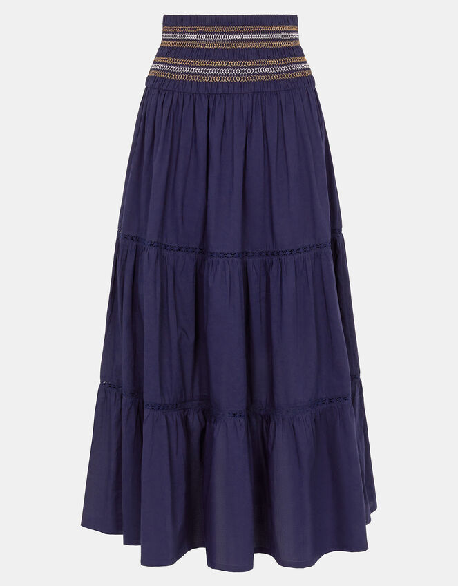 Smocked Tiered Maxi Skirt, Blue (NAVY), large