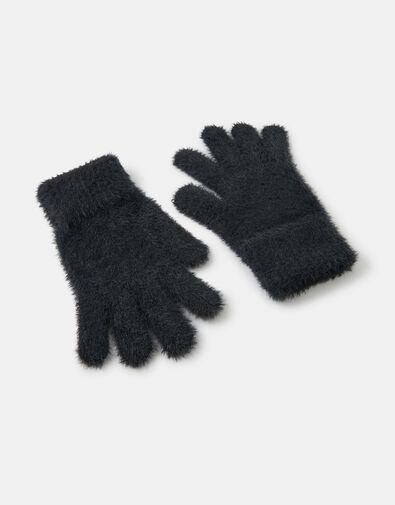 Super-Stretch Fluffy Knit Gloves, Black (BLACK), large