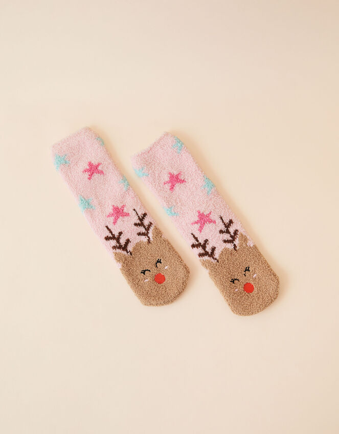Girls Reindeer Slipper Socks, Multi (BRIGHTS-MULTI), large