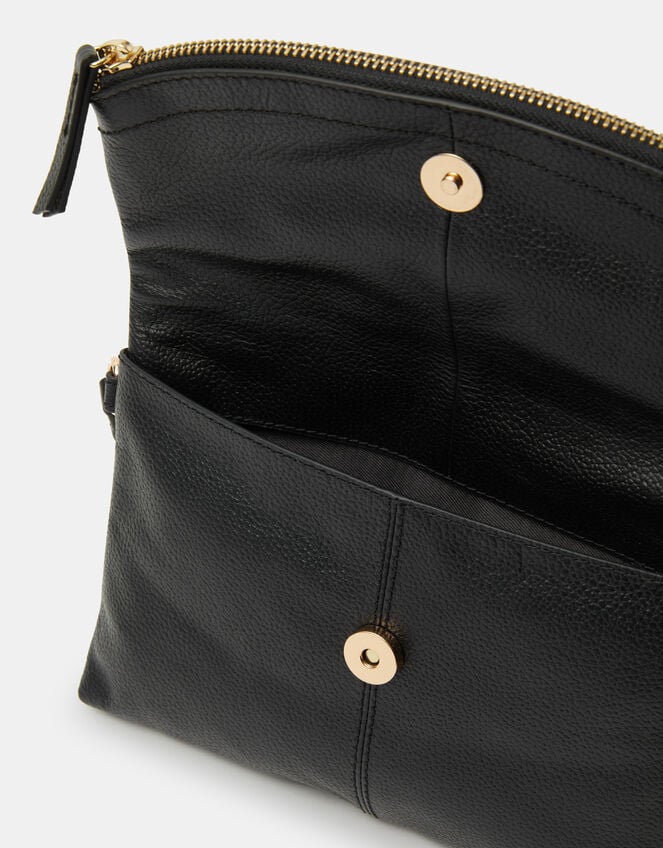 Curved Foldover Leather Wristlet Bag, , large