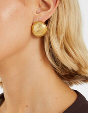 14ct Gold-Plated Ridge Button Stud Earrings, , large