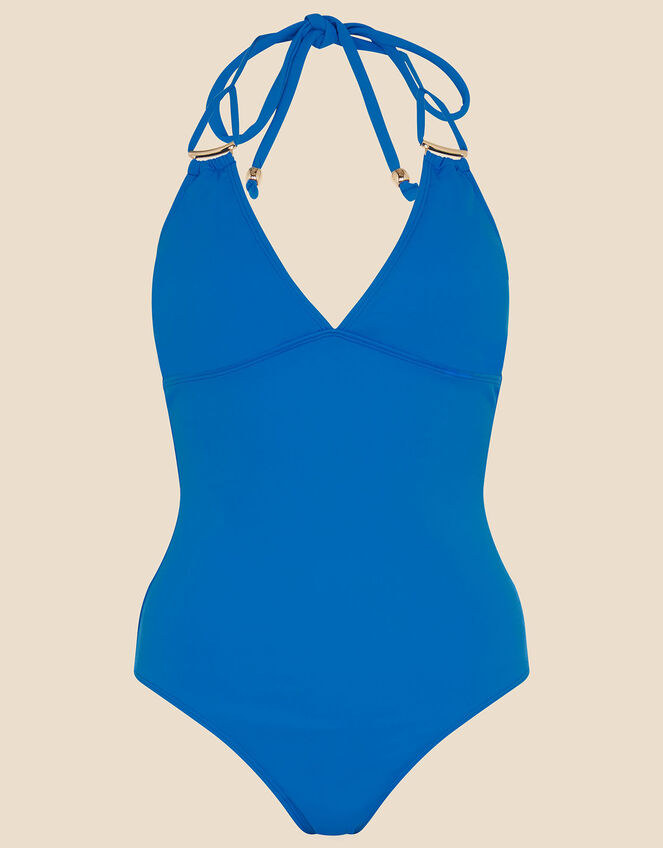 Ring Detail High Neck Shaping Swimsuit Blue | Swimsuits | Accessorize UK