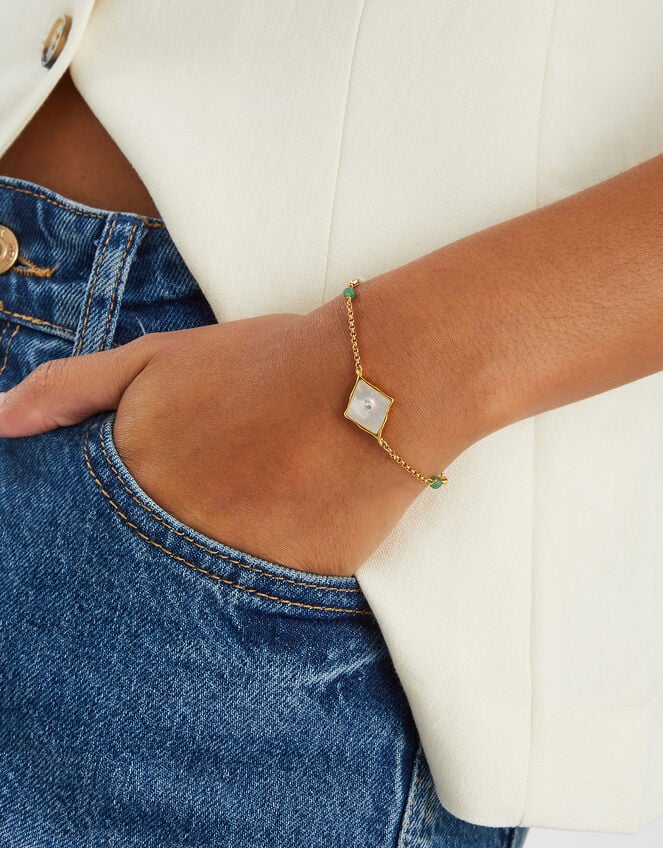 14ct Gold-Plated Mother Of Pearl Chain Bracelet, , large