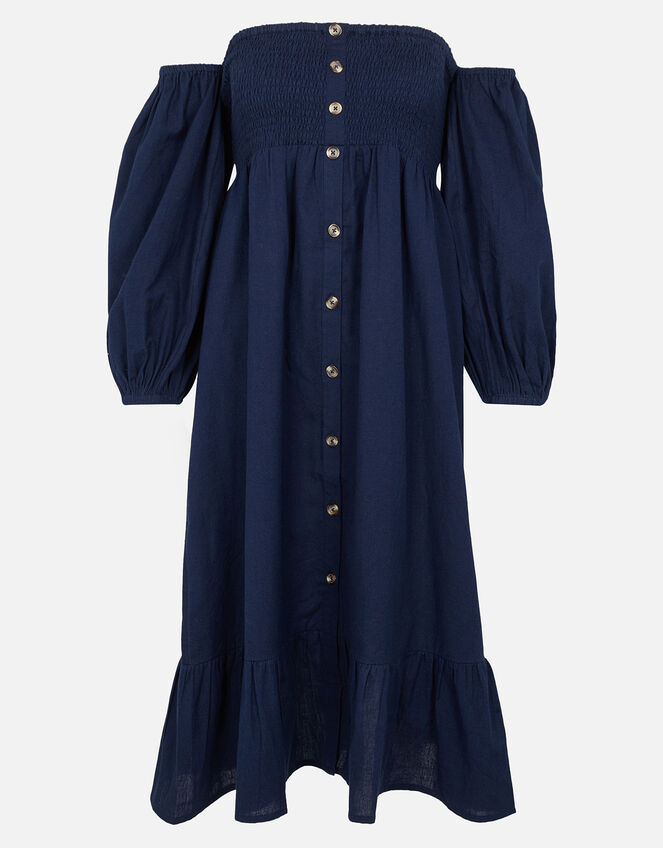 Bardot Maxi Dress in Linen Blend, Blue (NAVY), large