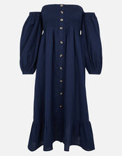 Bardot Maxi Dress in Linen Blend, Blue (NAVY), large