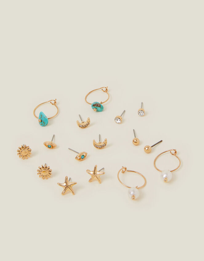 8-Pack Summer Stud and Hoop Earrings, , large
