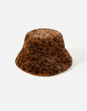 Leopard Luxe Faux Fur Bucket Hat, , large