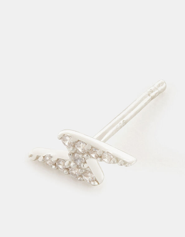 Sterling Silver Lightning Bolt Stud Earrings, , large