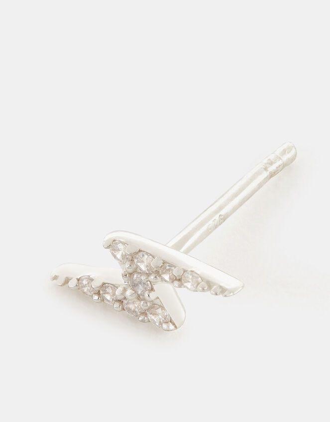 Sterling Silver Lightning Bolt Stud Earrings, , large