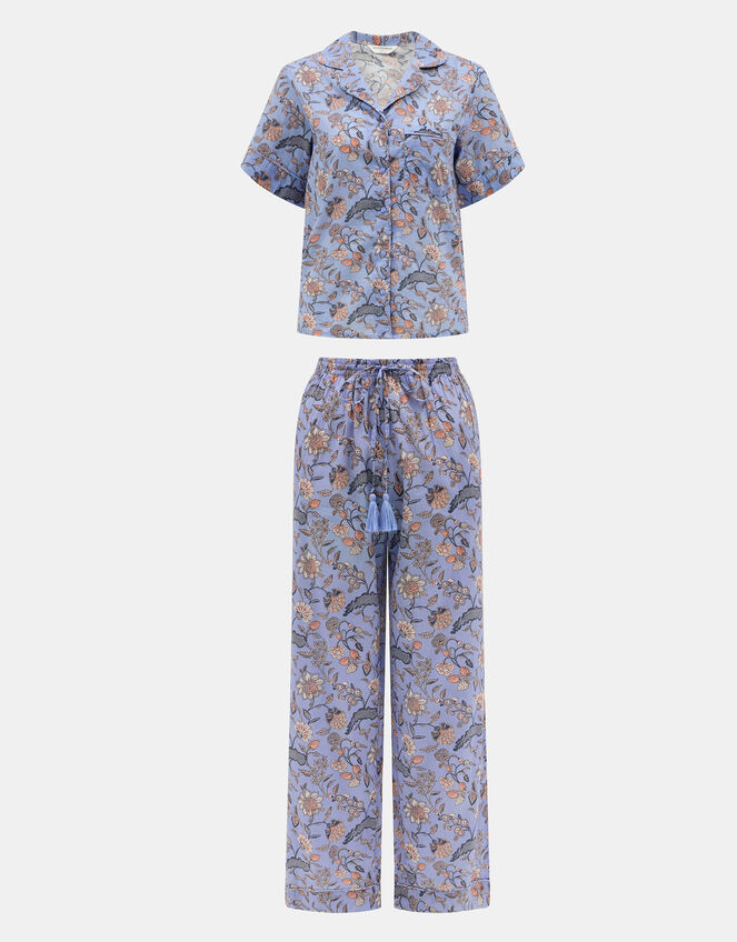 Floral Print Long Pyjamas Set, Blue (BLUE), large
