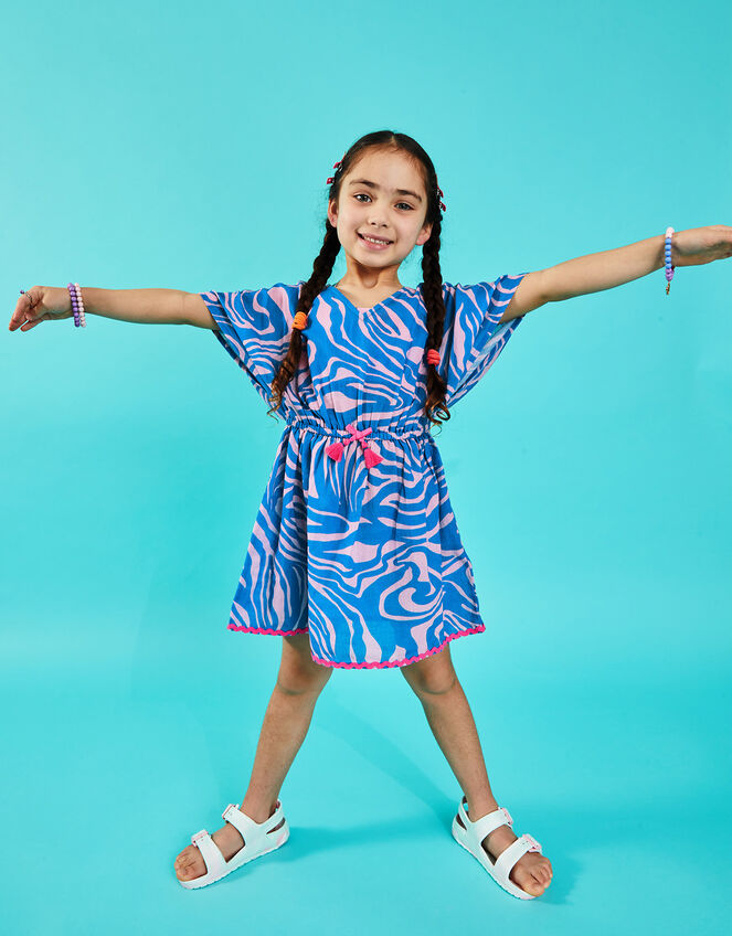 Girls Animal Print Kaftan, Blue (BLUE), large