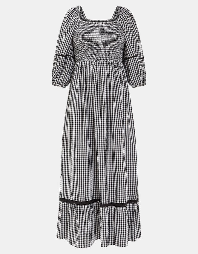 Gingham Puff Sleeve Maxi Dress, Black (BLACK), large