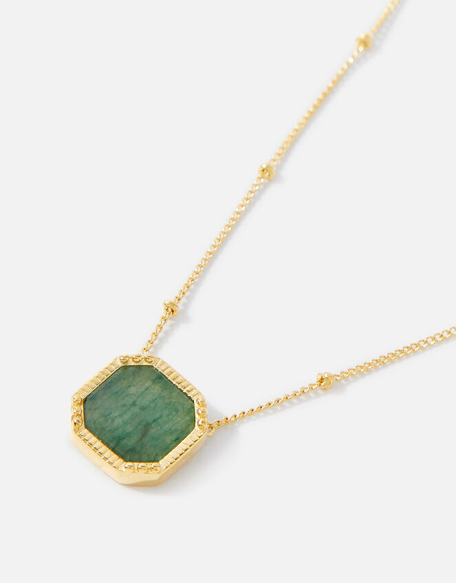 14ct Gold-Plated Healing Stone Aventurine Pendant Necklace, , large