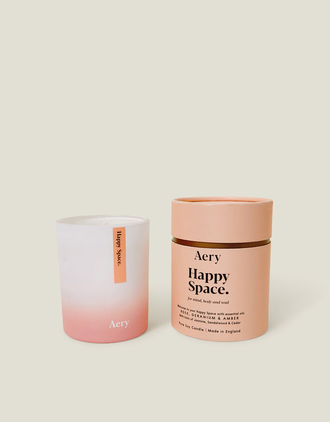 Aery Happy Space Rose Geranium & Amber Glass Candle, , large