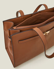 Metal Twist Lock Tote Bag, Tan (TAN), large