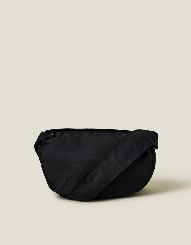 Ruched Strap Sling Bag, Black (BLACK), large