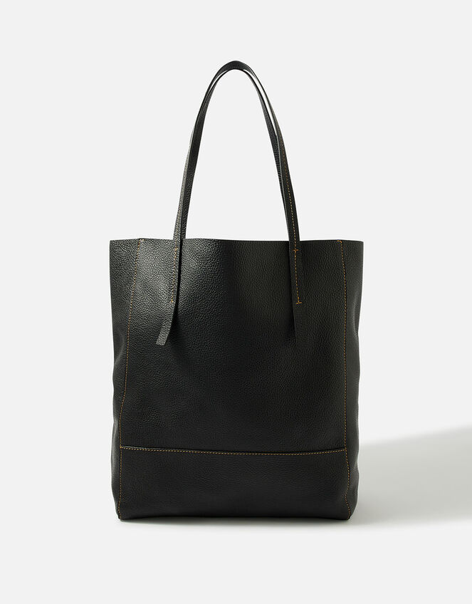 Large Leather Shopper Bag, Black (BLACK), large
