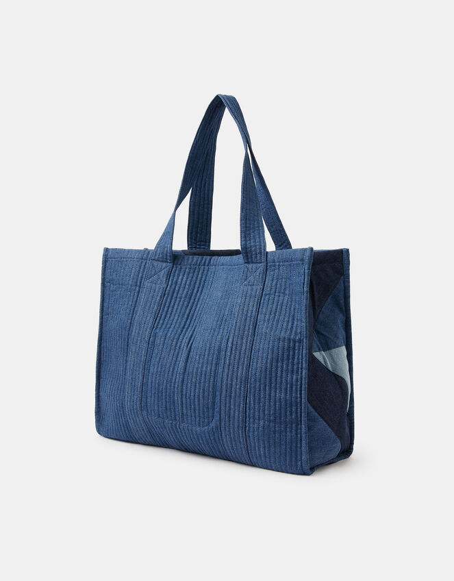 Patchwork Denim Shopper Bag, , large