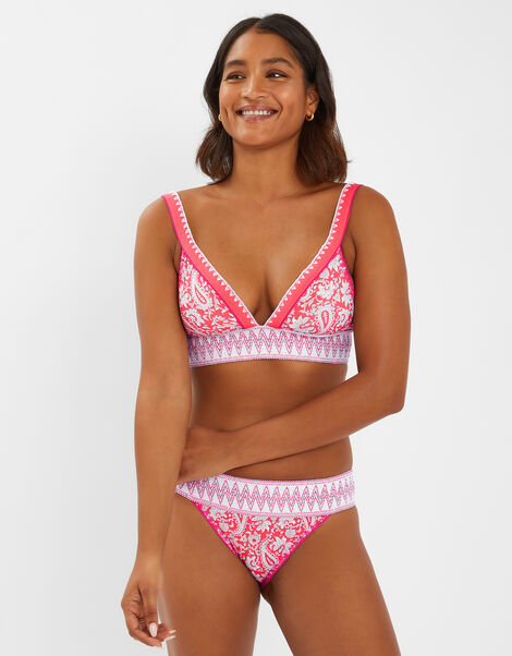 Paisley Shirred Band Bikini Top, Orange (ORANGE), large