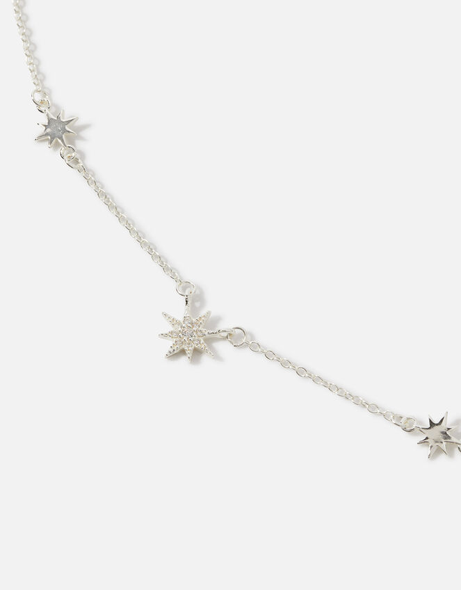 Sterling Silver Sparkle Star Station Necklace Sterling Silver