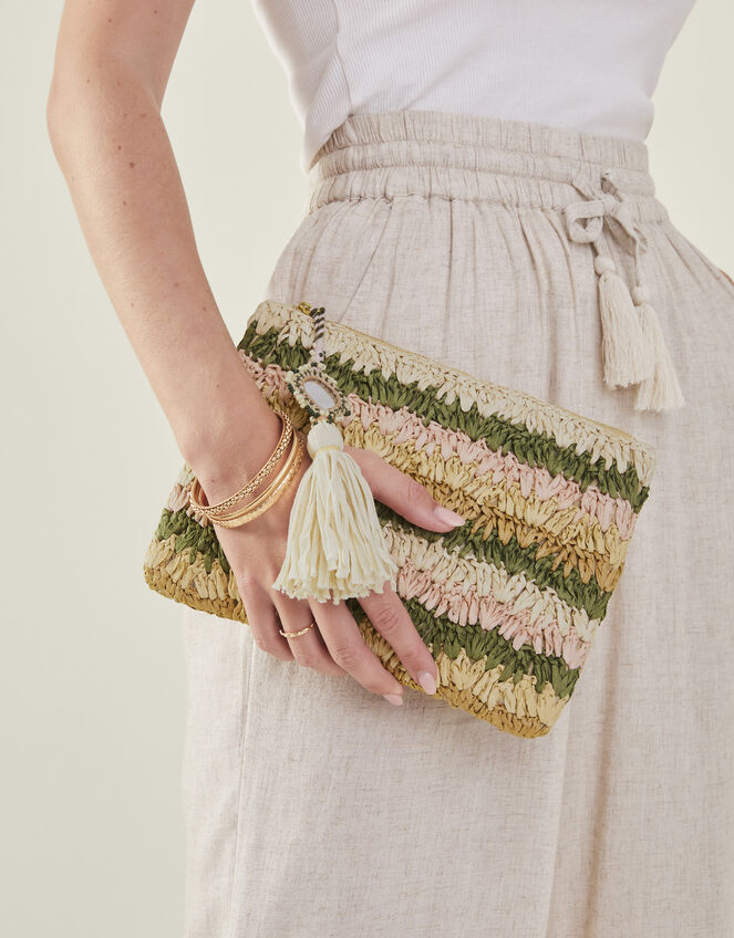 Raffia Clutch Bag, , large