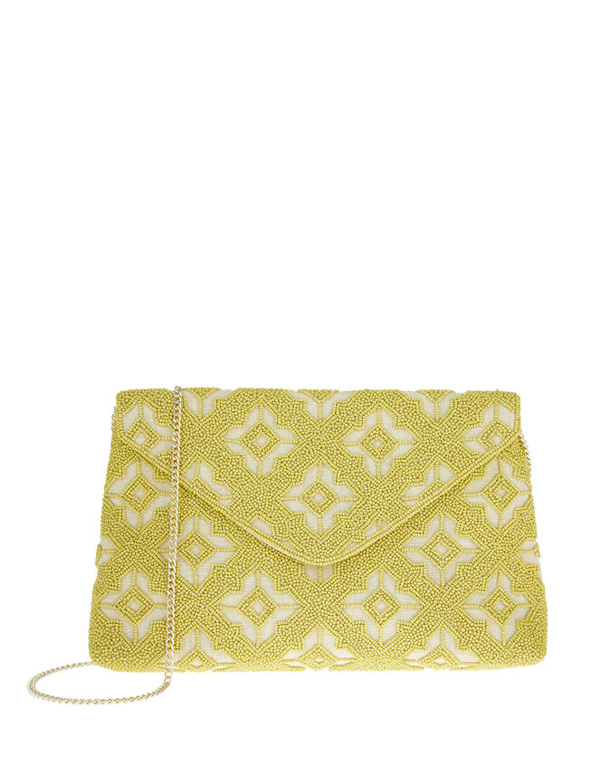 Beaded Oversized Envelope Clutch Bag, Green (LIME), large