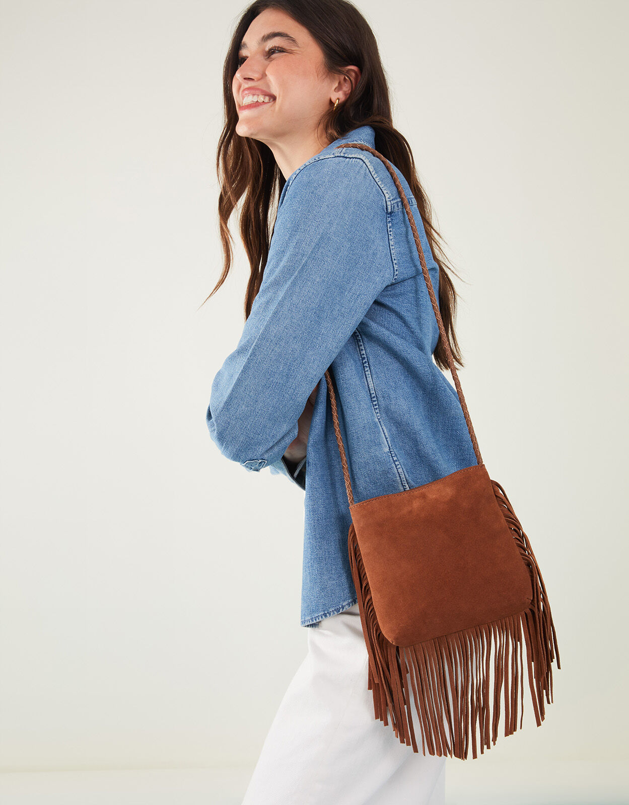 Leather Fringe Cross Body Bag Tan