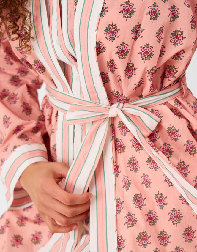 Block Print Cotton Short Dressing Gown , Pink (PINK), large