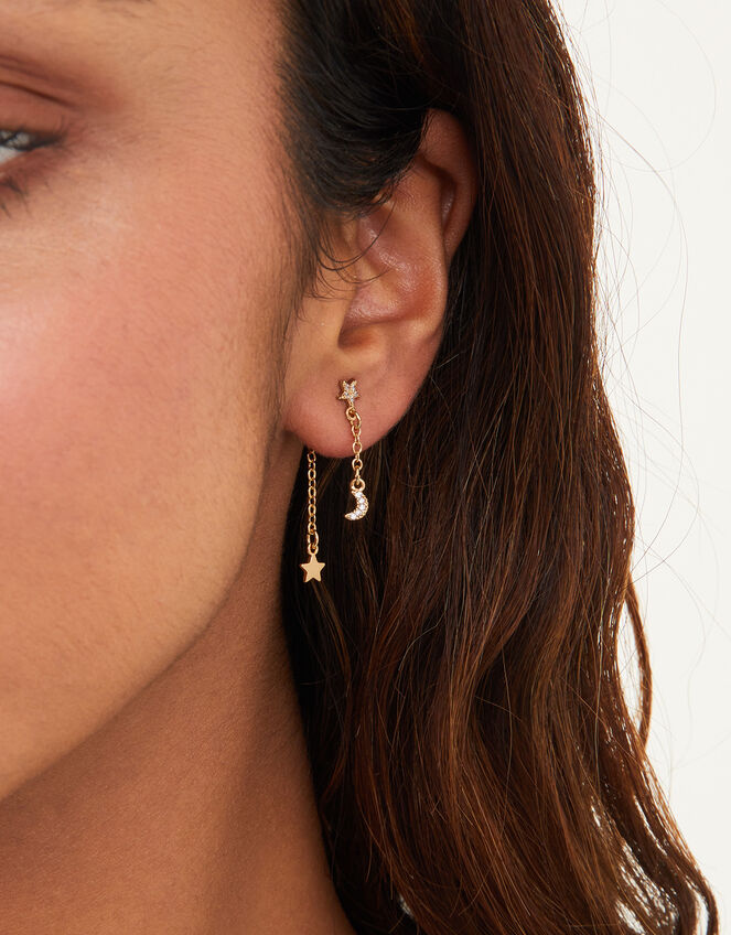 14ct Gold-Plated Celestial Chain Earring Set of Two, , large