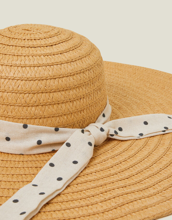 Polka Dot Bow Floppy Straw Hat, , large