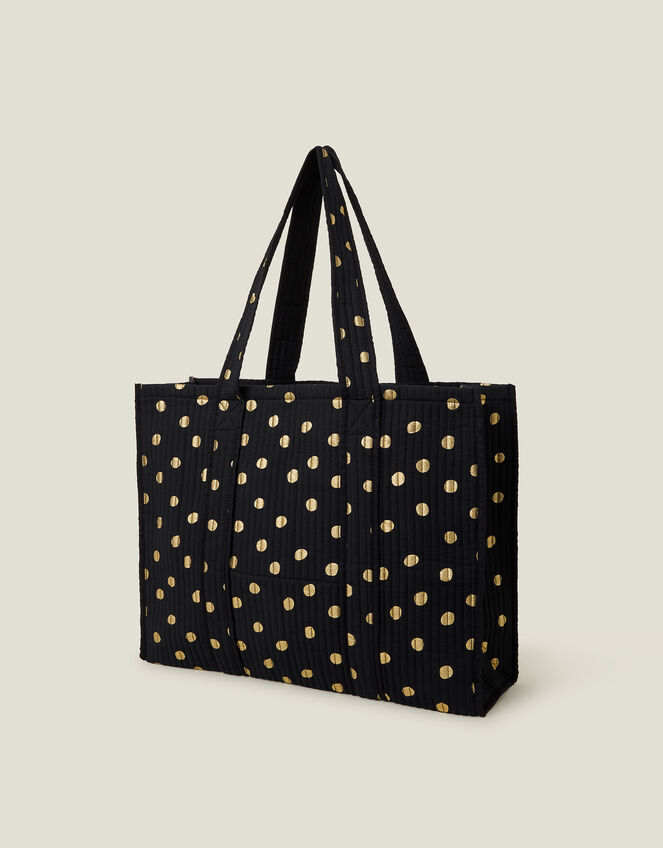 Quilted Polka Dot Shopper Tote Bag, , large