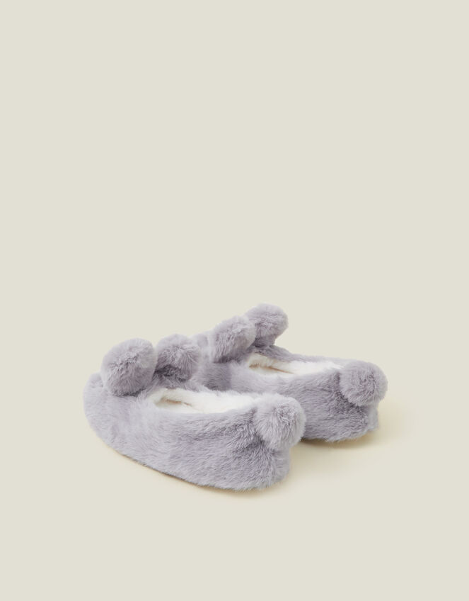 Girls Faux Fur Bunny Ballerina Slippers, Grey (GREY), large