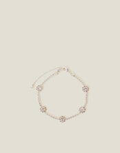 Sterling Silver-Plated Diamante Flower Bracelet, , large