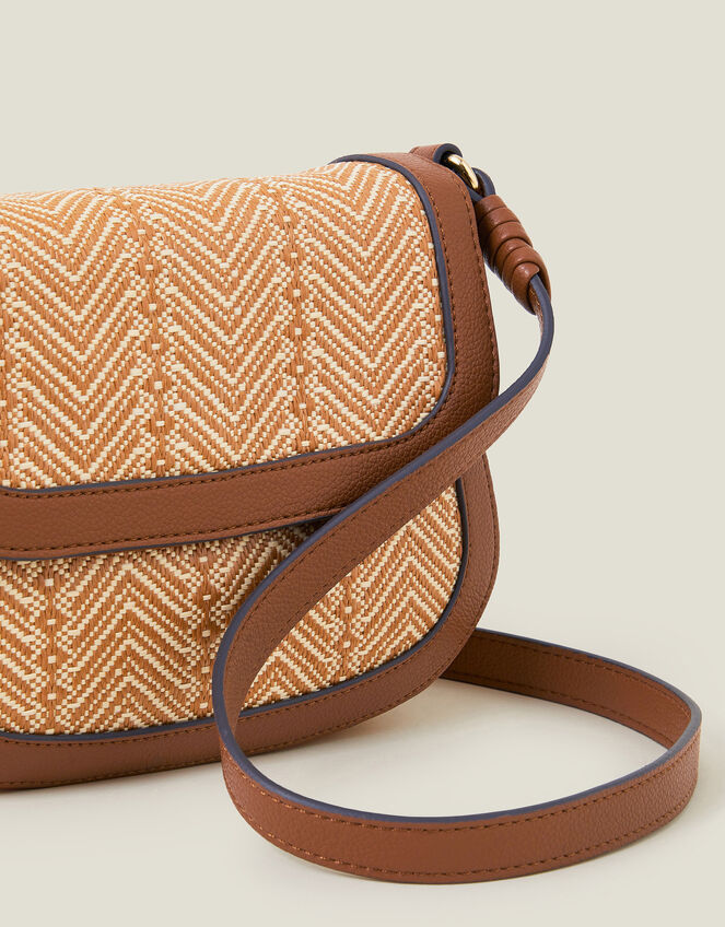 Woven Satchel Cross-Body Bag, Tan (TAN), large