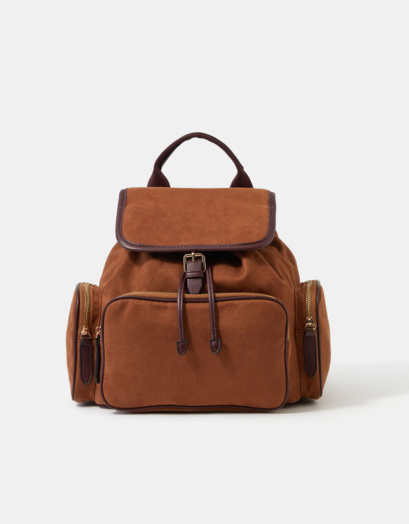 Multi-Pocket Faux Suede Backpack, , large