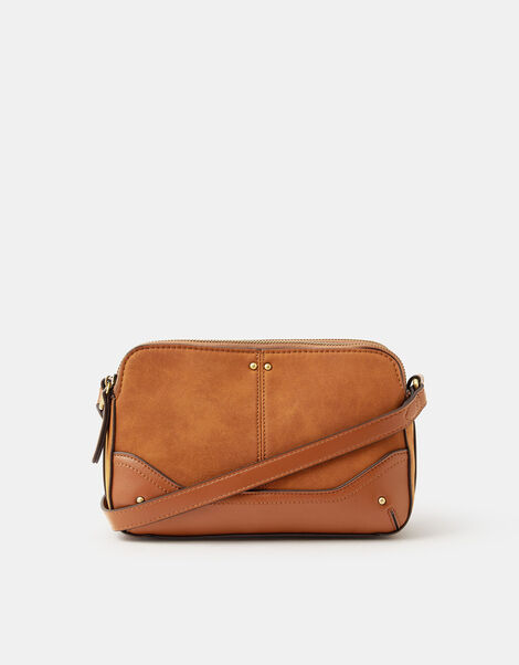 Classic Double Zip Crossbody Bag, Tan (TAN), large